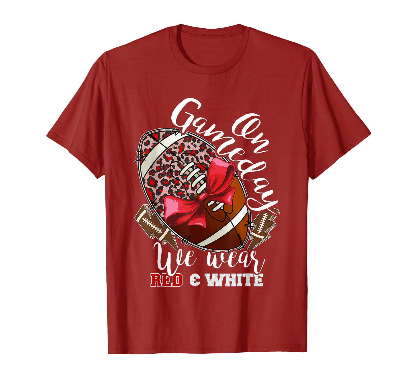 On Gameday Football We Wear Red and White School Spirit T-Shirt