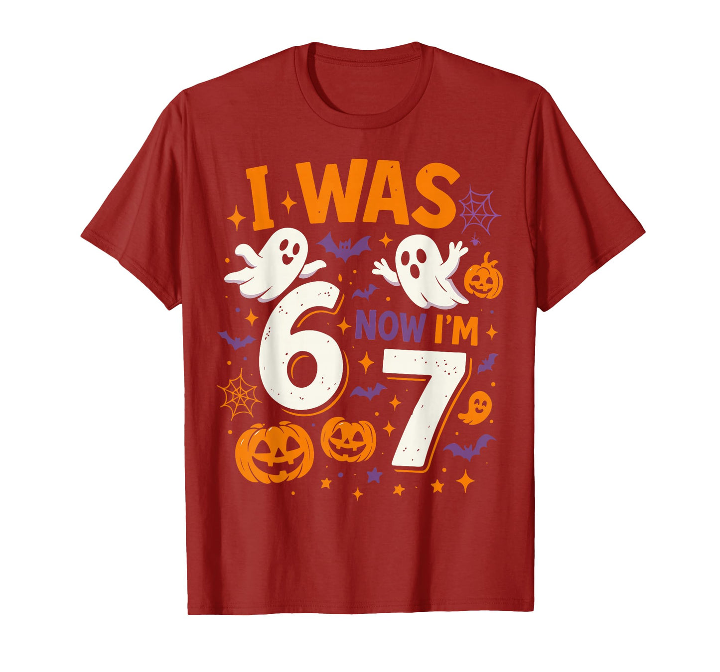 7 Year Old Birthday I was 6 Now I'm 7 Funny Halloween Ghost T-Shirt