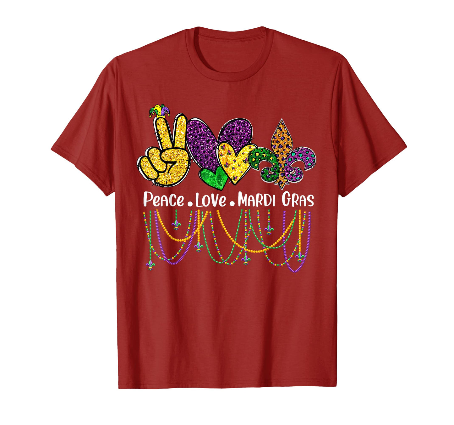 Peace Love Mardi Gras Beads for women Carnival Parade T-Shirt