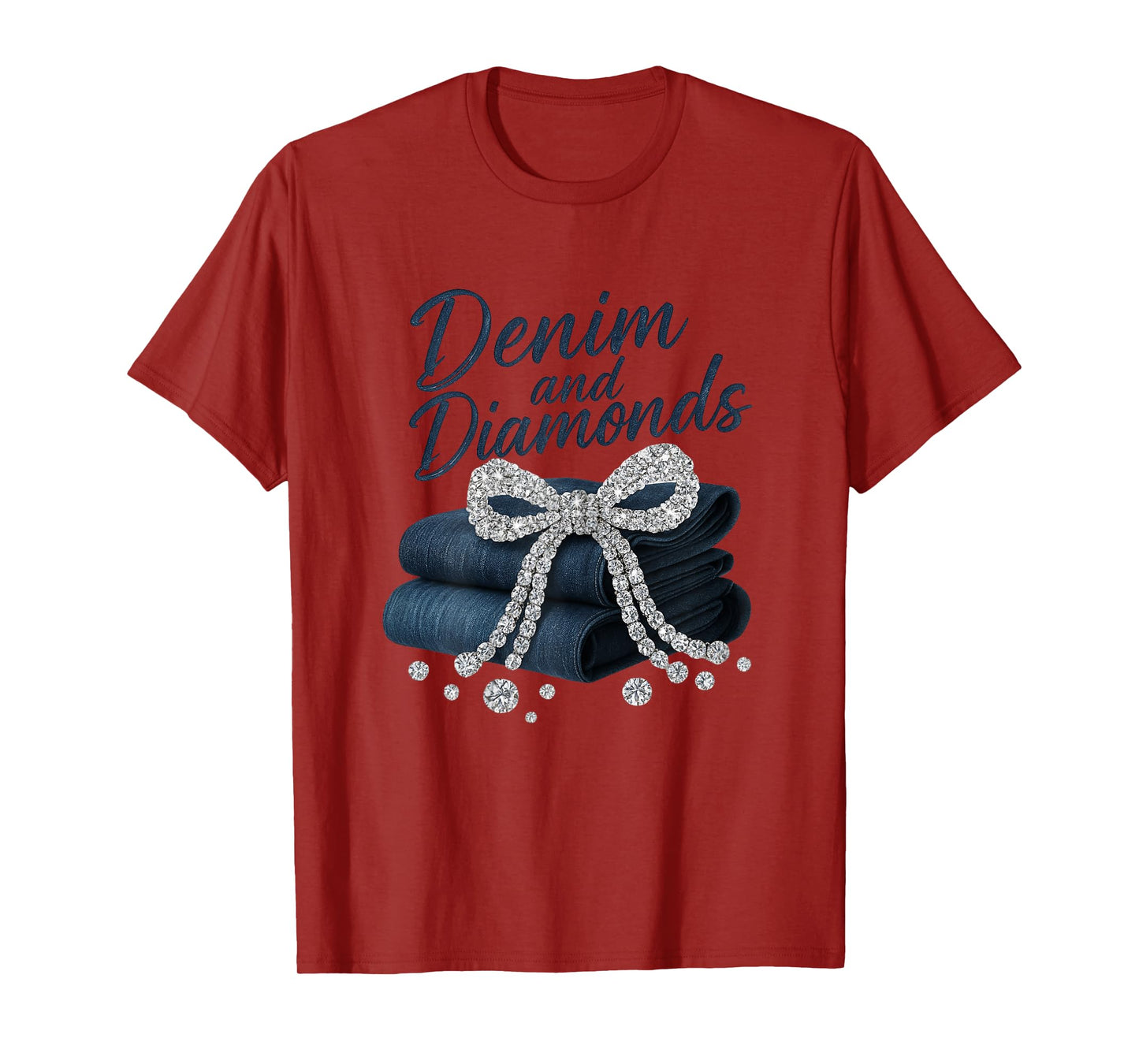 Denim and Diamonds Bow Ladies Girls Women Western Glam T-Shirt