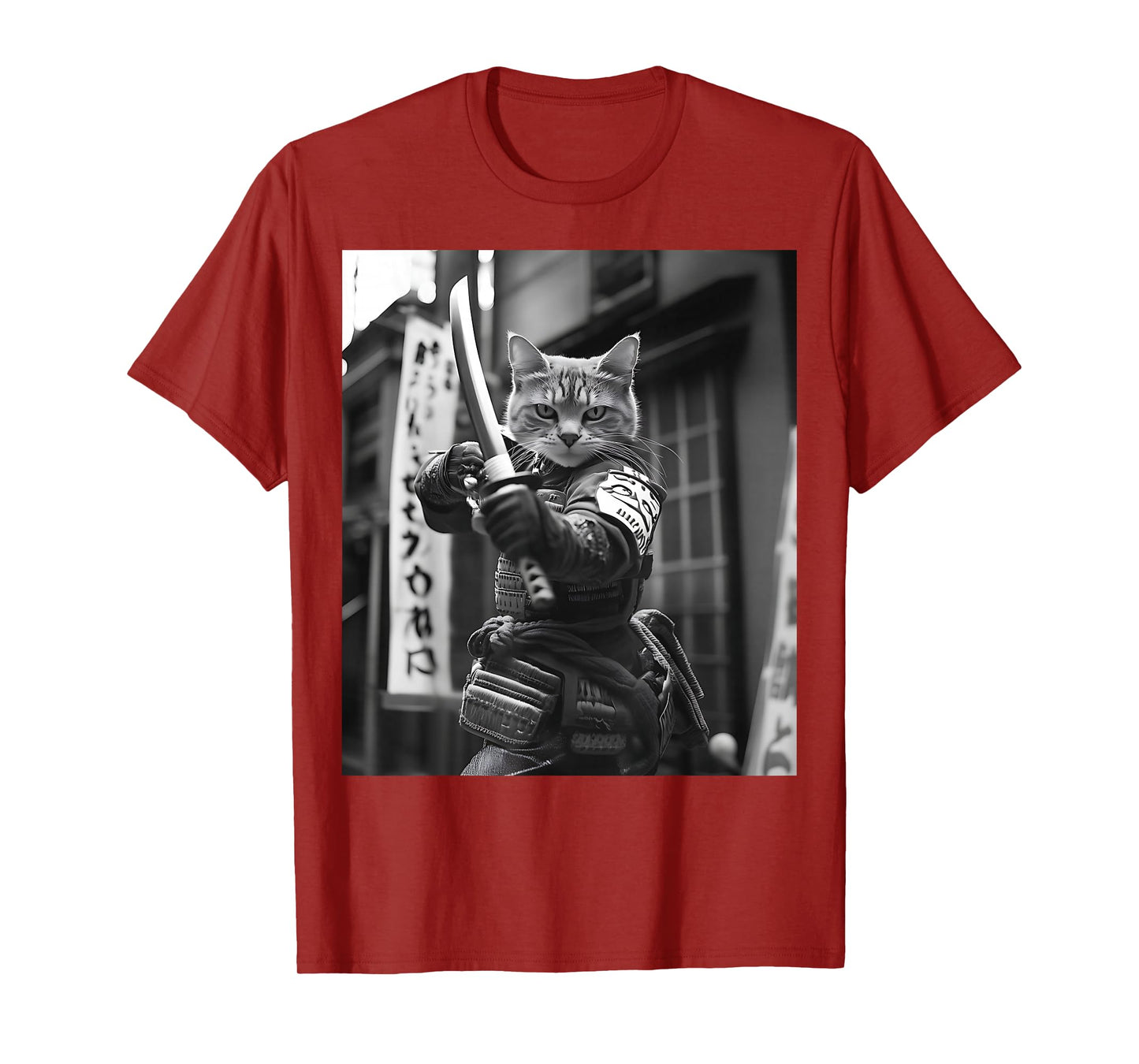 Funny Japanese Samurai Cat Meme Martial Arts Dad Graphic Tee T-Shirt