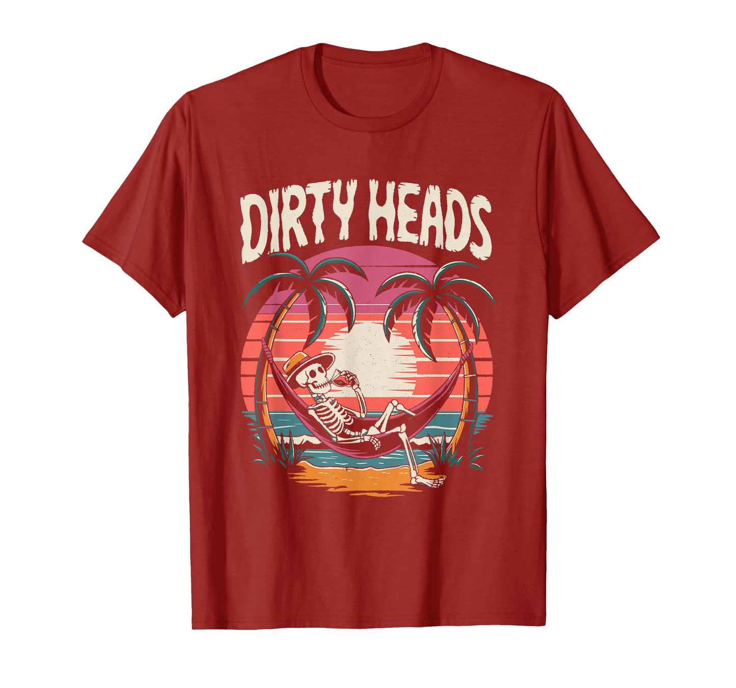 Chill Skeleton Dirty Heads Retro Beach Art for Men Women T-Shirt