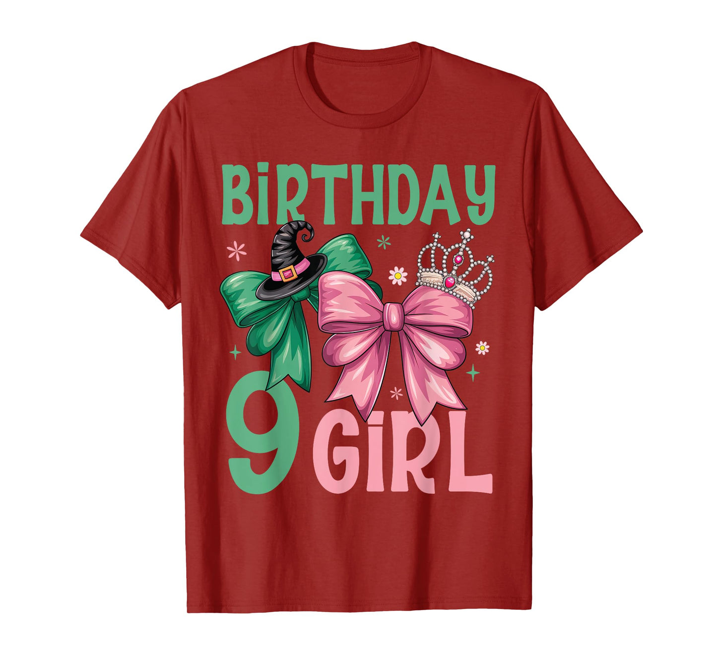 9th Birthday Witch Pink And Green 9 Year Old Birthday Girl T-Shirt
