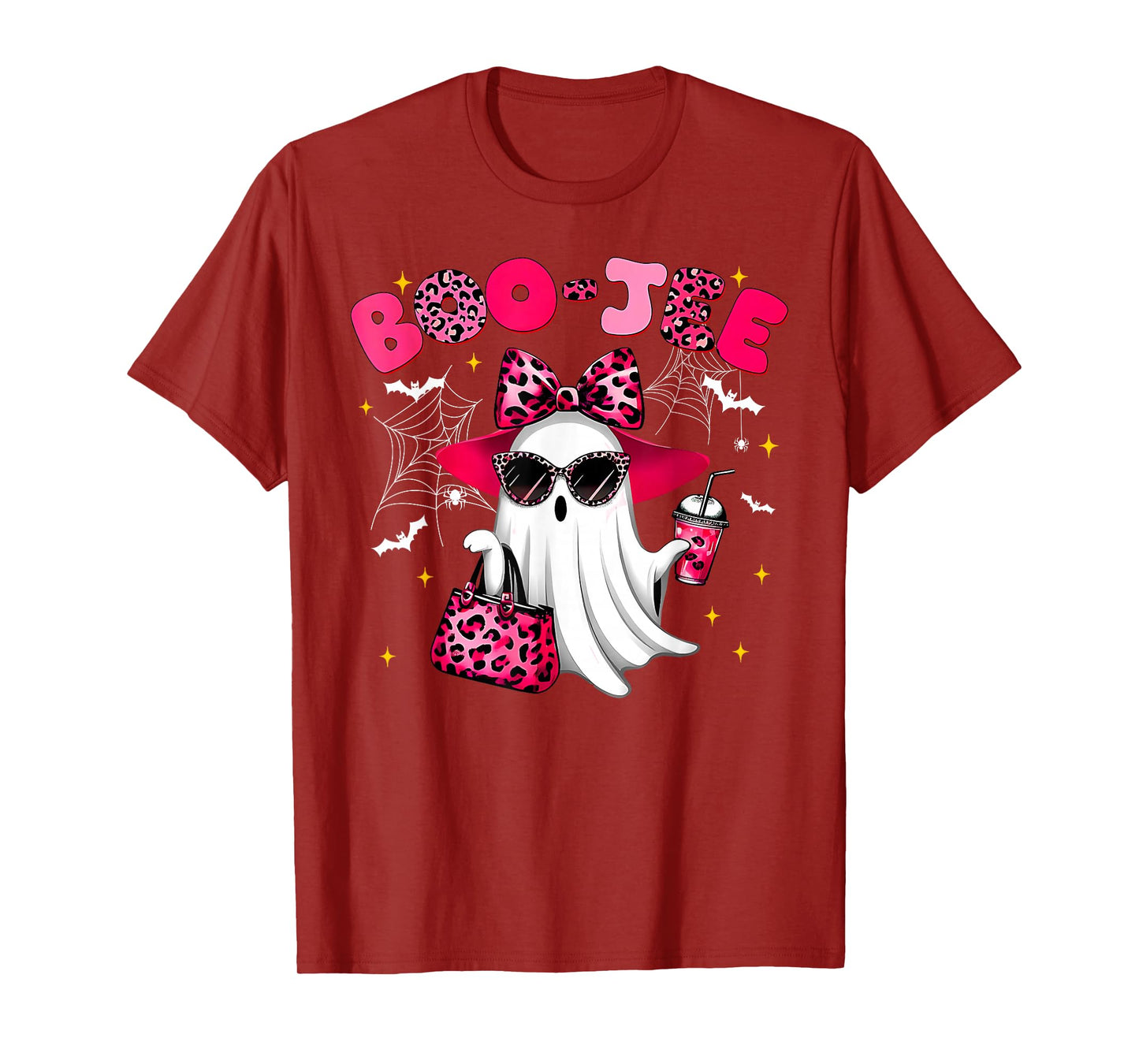 Cute Boo JEE Ghost Halloween Pink Leopard Bow Ghost T-Shirt