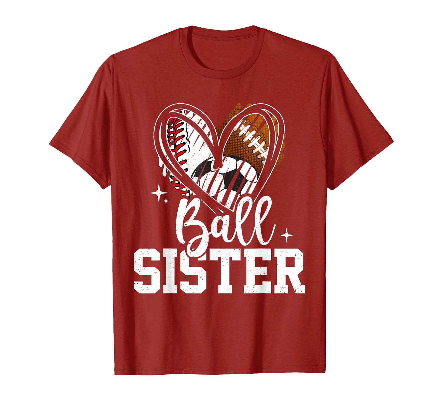Ball Sister Baseball Football Soccer Sister Heart T-Shirt
