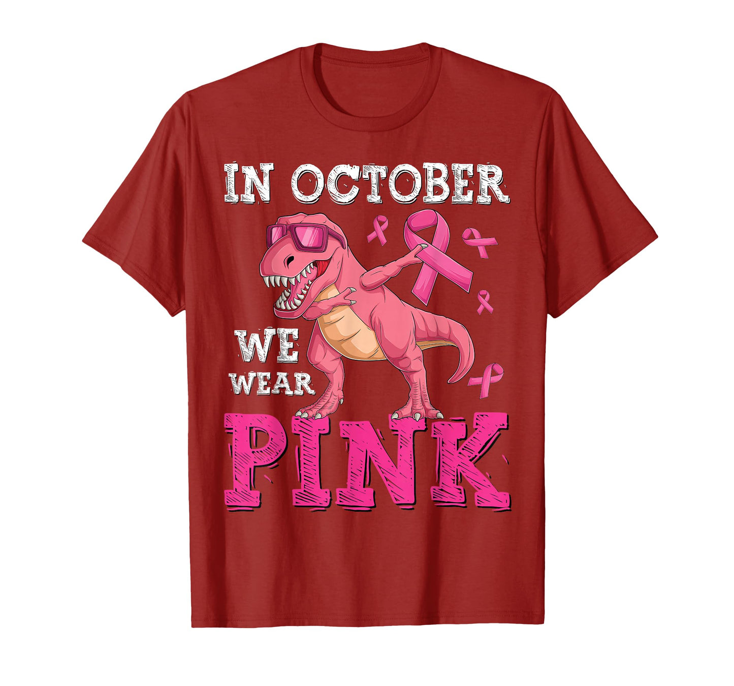 In October We Wear Pink Breast Cancer T-Rex Dinosaur Boys T-Shirt