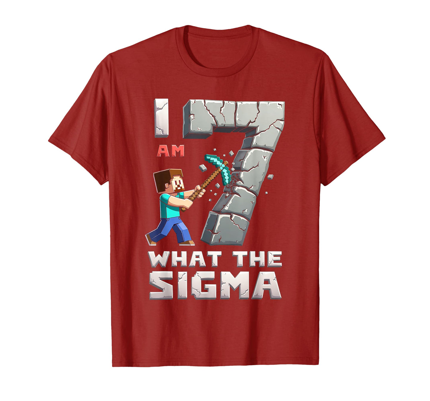 Kids 7 Years Old Sigma Pixel Art Mining Gamer Birthday T-Shirt