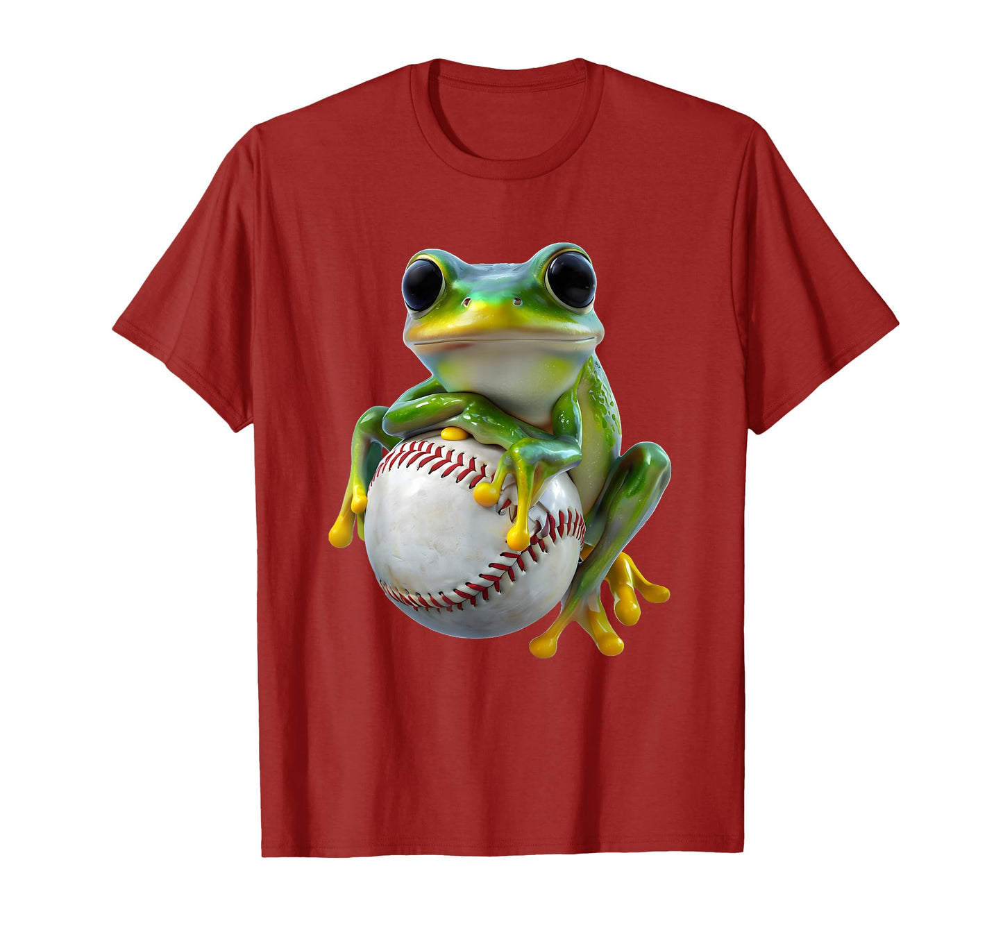 Green Frog Hugging Baseball Cute Funny Sports Animal Design T-Shirt