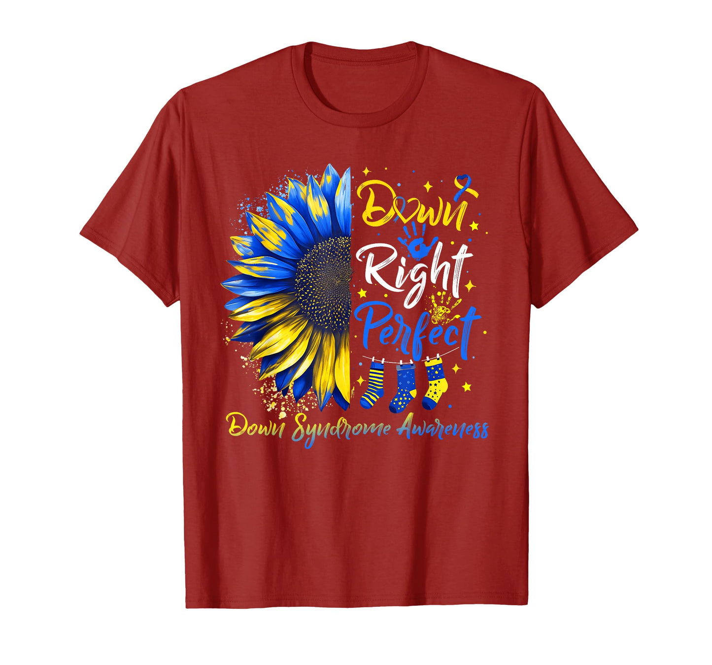 Down Right Perfect Down Syndrome Awareness Ribbon Sunflower T-Shirt
