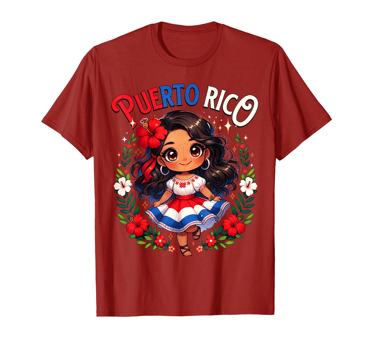 Puerto Rican Girl Culture Pride Cute Girl Traditional Dress T-Shirt