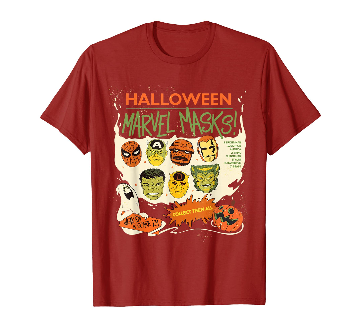 Marvel Halloween Retro Vintage Super Hero Masks T-Shirt