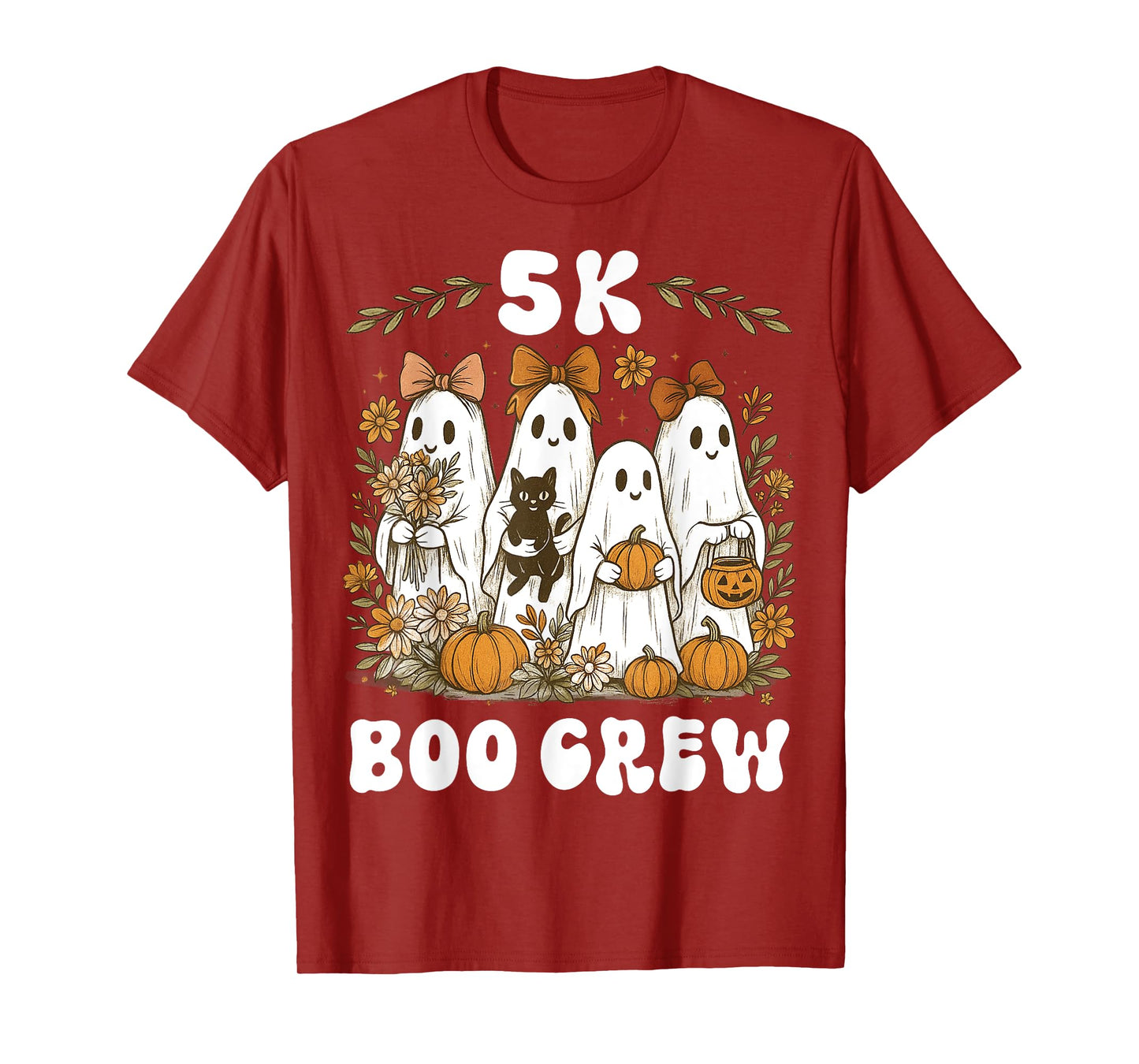 5K Boo Crew Halloween Teacher K5 Floral Ghost Trick or Teach T-Shirt