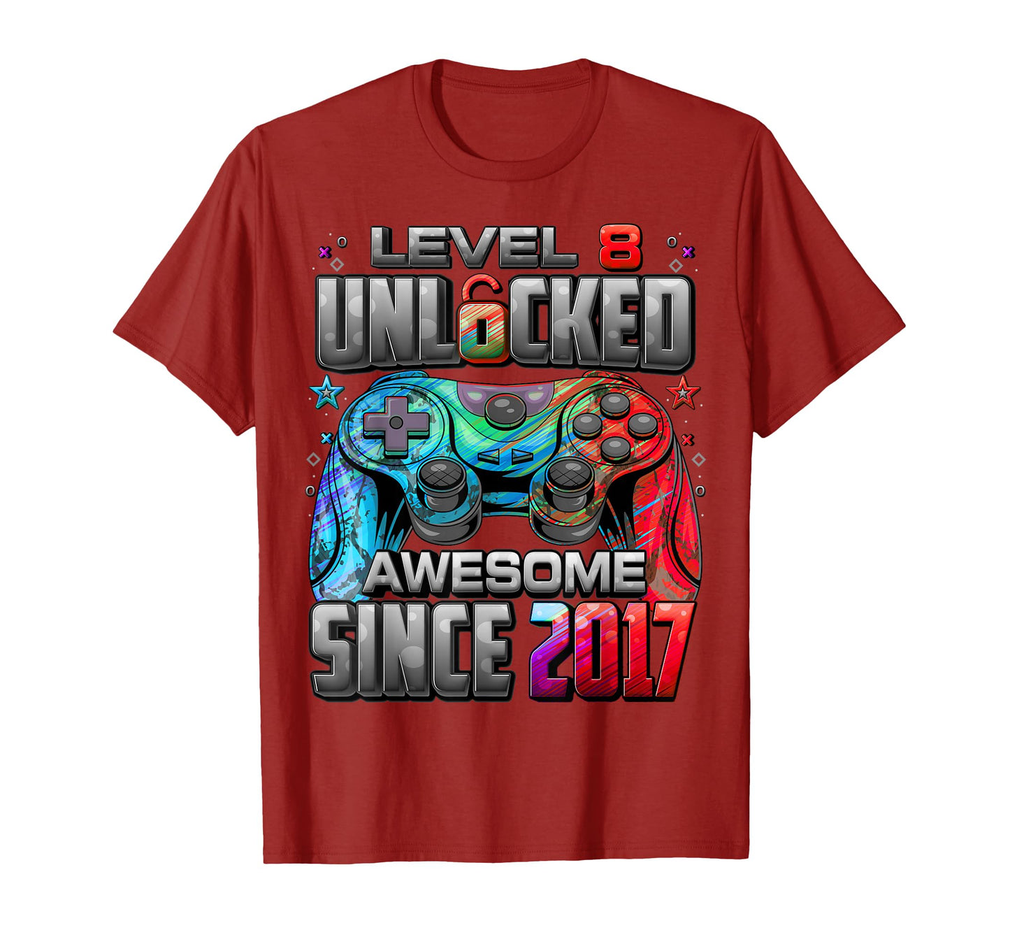 Level 8 Unlocked Awesome Since 2017 8th Birthday Gaming T-Shirt