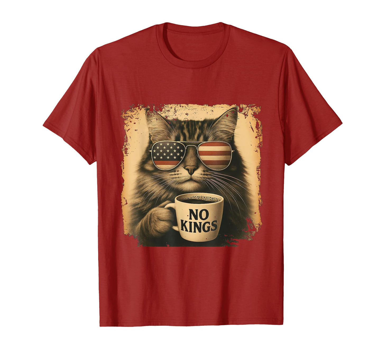 Coffee Cat No Kings Vintage Funny T-Shirt