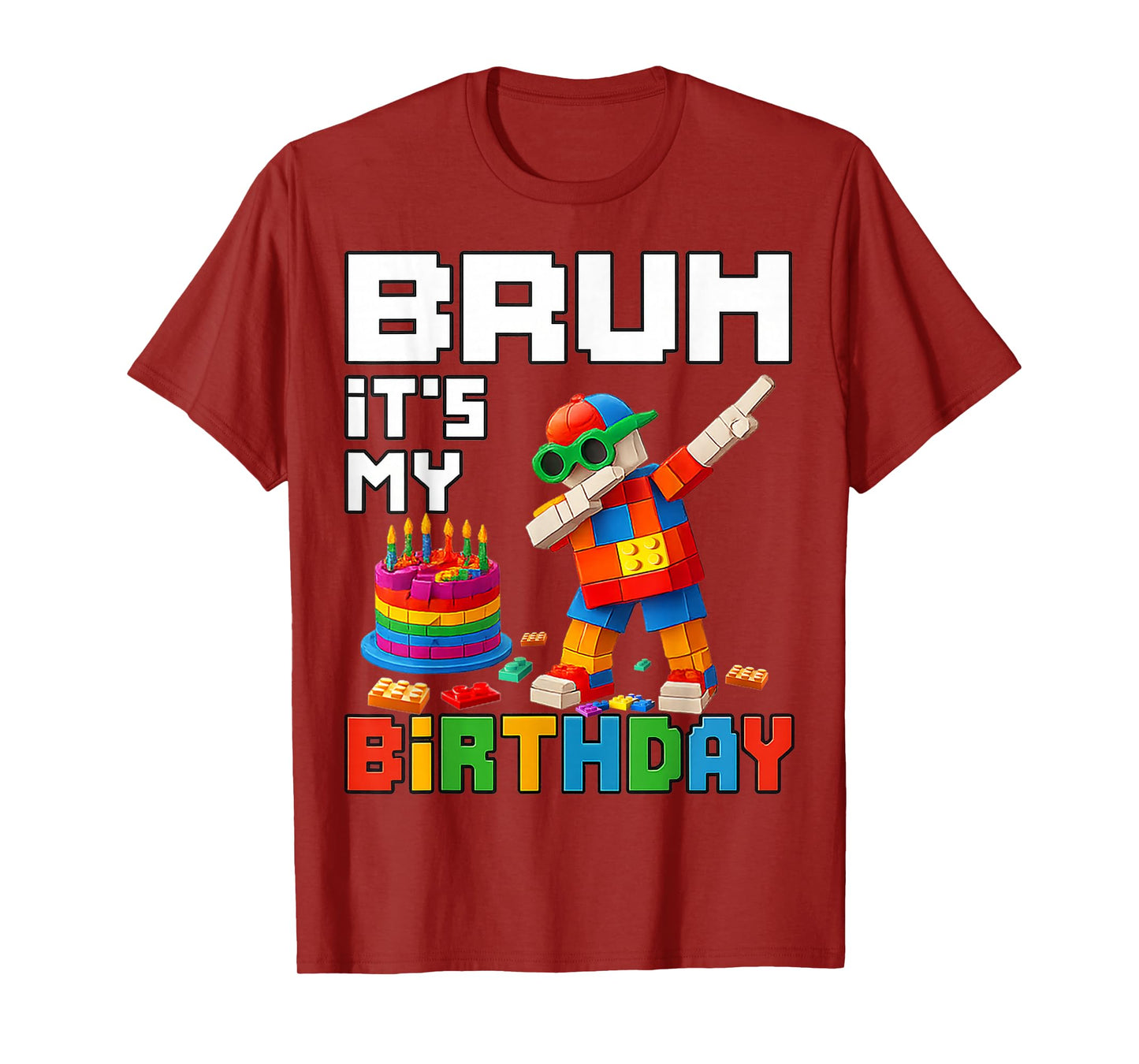 Bruh Its My Birthday Master Builder Block Brick Men Boy Kid T-Shirt