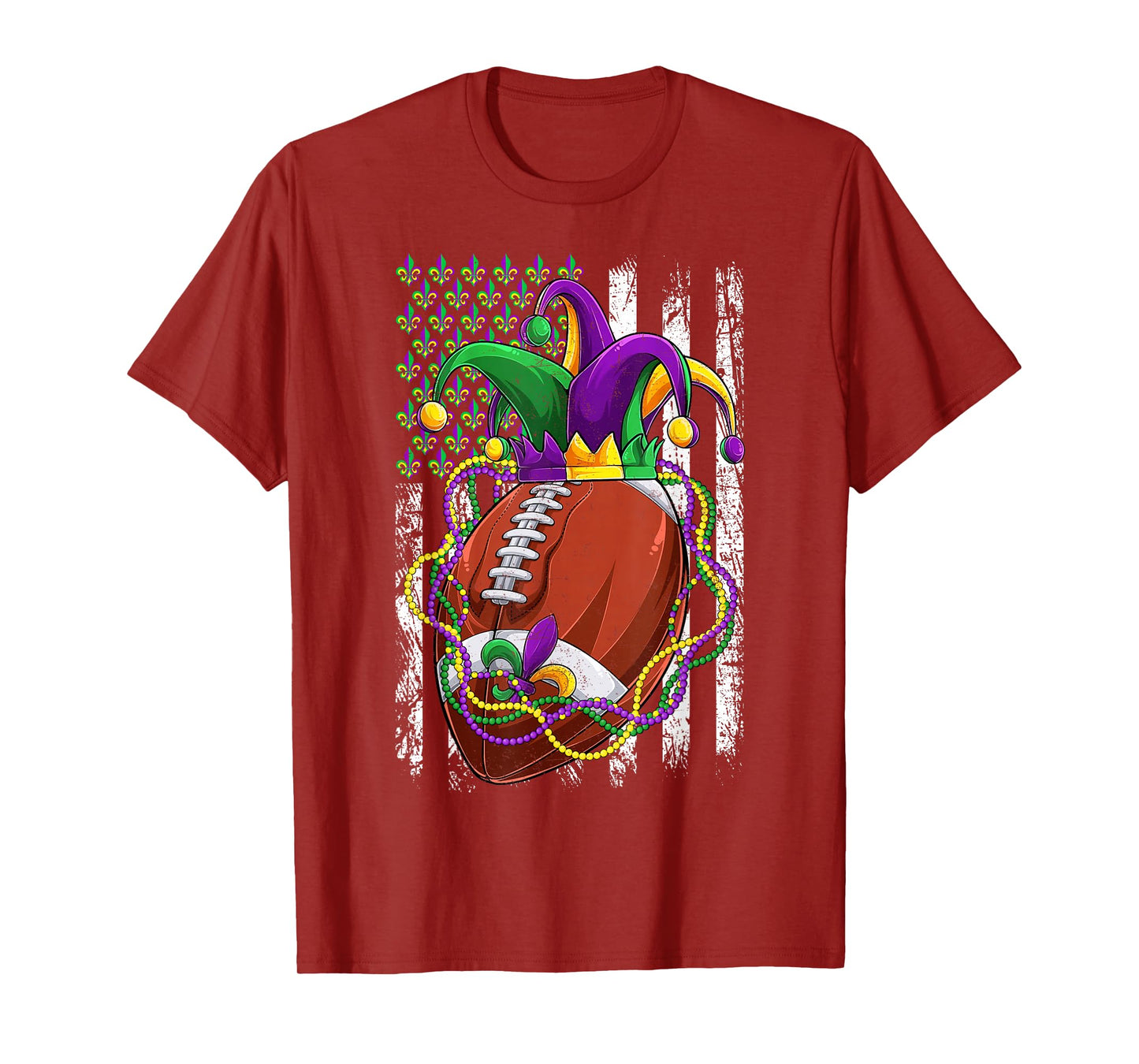 Funny Football With Jester Hat & Beads USA Flag Mardi Gras T-Shirt