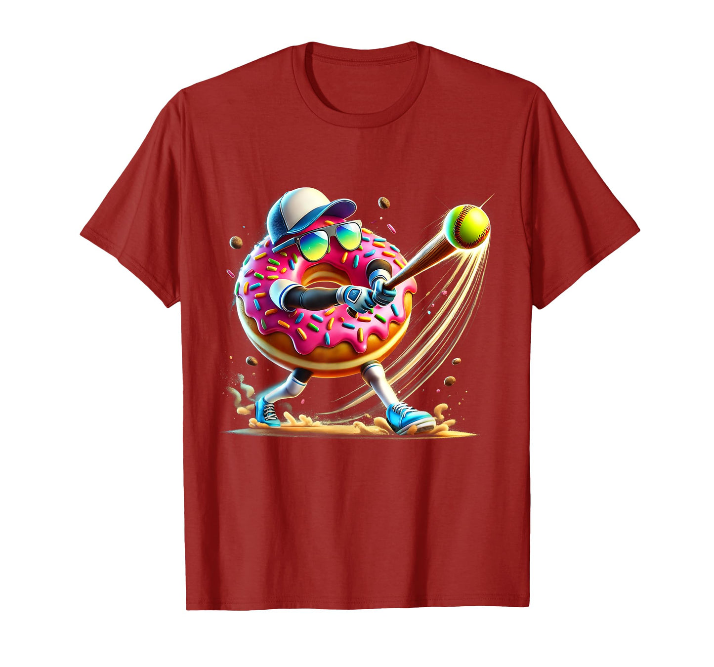 Donut Playing Softball Donut Lover Softball Player T-Shirt