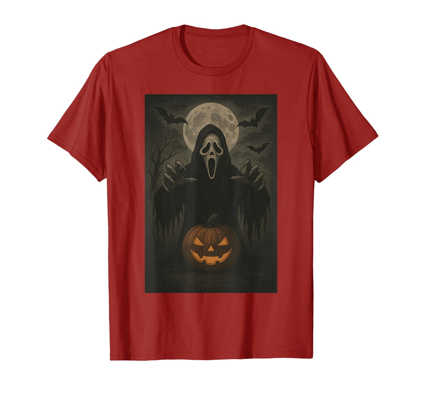Scary Face Ghost Mask Pumpkin Moon Spooky Halloween Horror T-Shirt