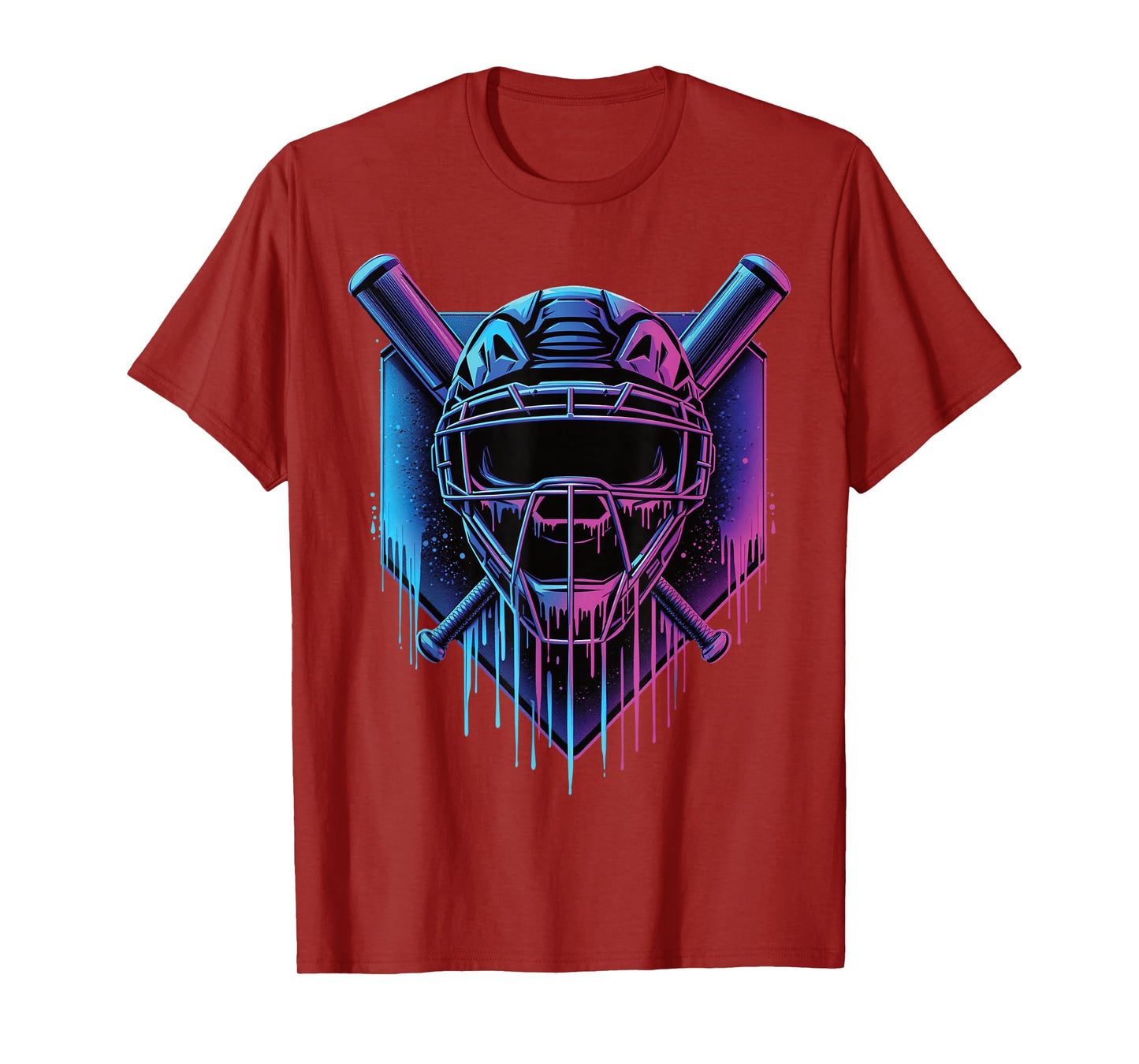 Baseball Catcher Mask Paint Dripping Baseball Fan Young Boys T-Shirt