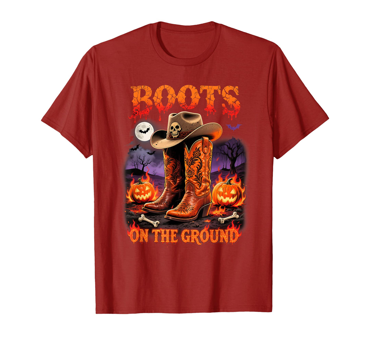 Boots On The Ground Halloween Cowboy Fire Art T-Shirt