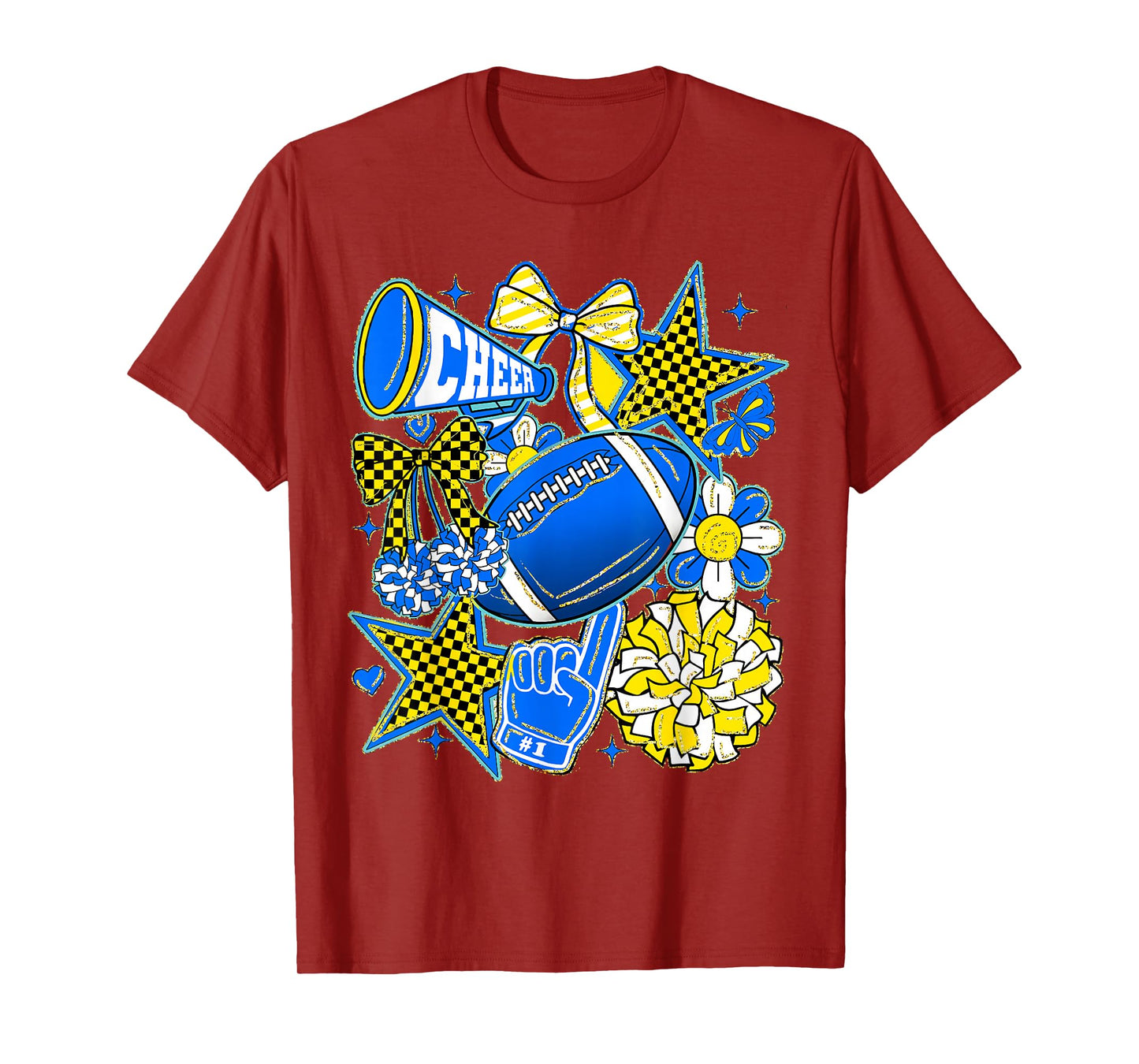 Retro Blue & Gold Cheer Football Game Day Coquette Bow Kids T-Shirt