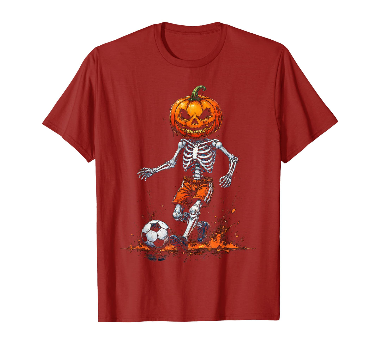 Spooky Pumpkin Skeleton Soccer Funny Halloween 2025 Costume T-Shirt