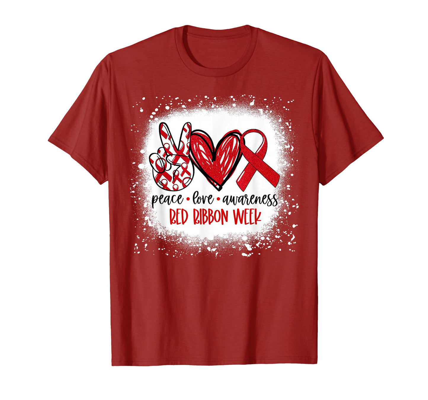 Peace Love Awareness Red Ribbon Week Drug Free Anti-Drug T-Shirt