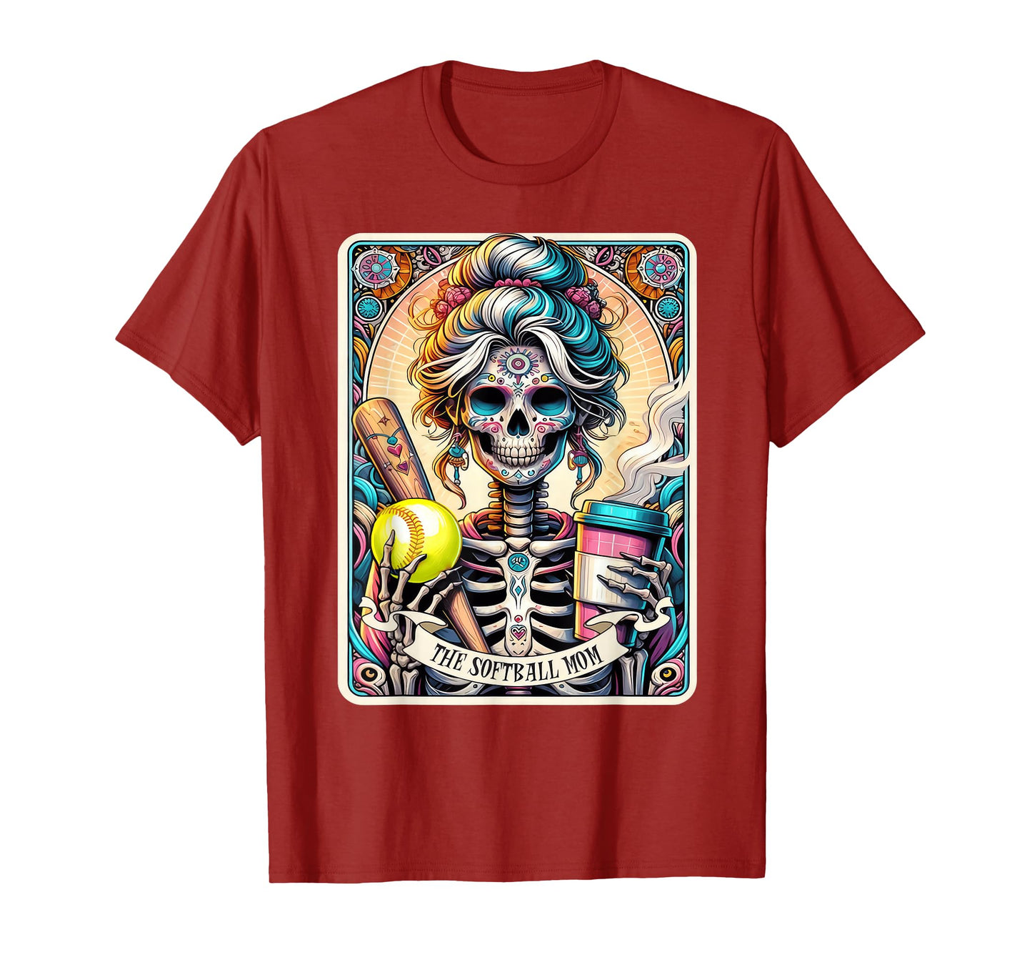 Softball Mom Tarot Card Skeleton Vintage Funny T-Shirt