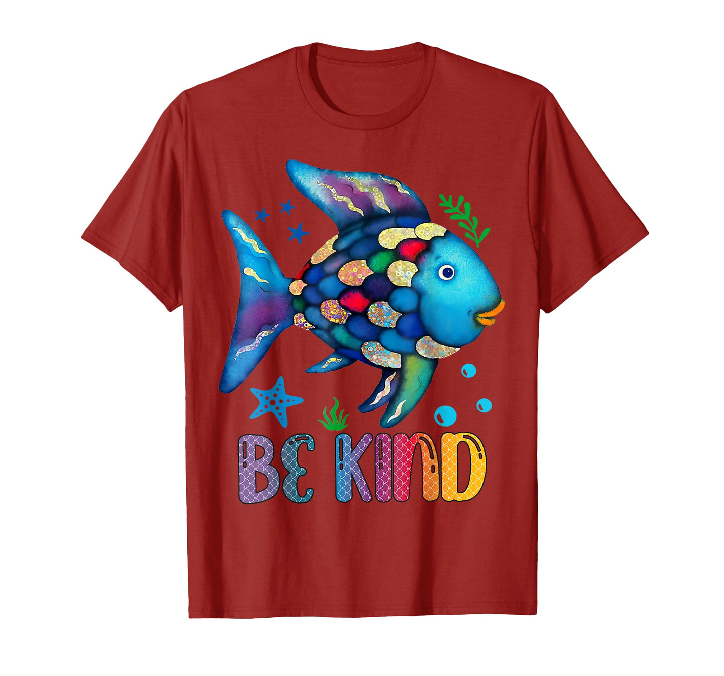 Kids Be Kind Rainbow Scale Fish Teacher Reading Book T-Shirt
