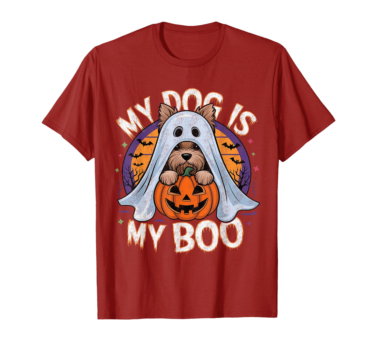 Halloween Dog Costume Vintage Ghost Yorkie My Dog Is My Boo T-Shirt