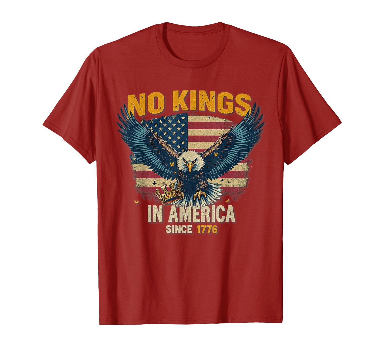 No Kings In America Vintage US Flag Eagle July 4th Patriotic T-Shirt