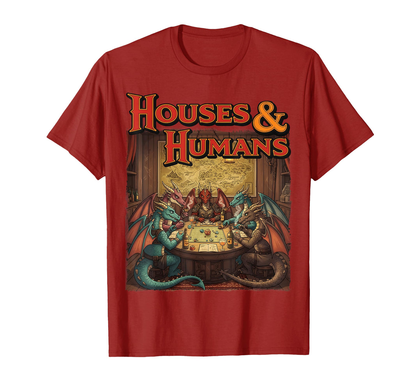 Gaming Houses Humans Funny Rpg Parody Gamer Men Boys Kids T-Shirt