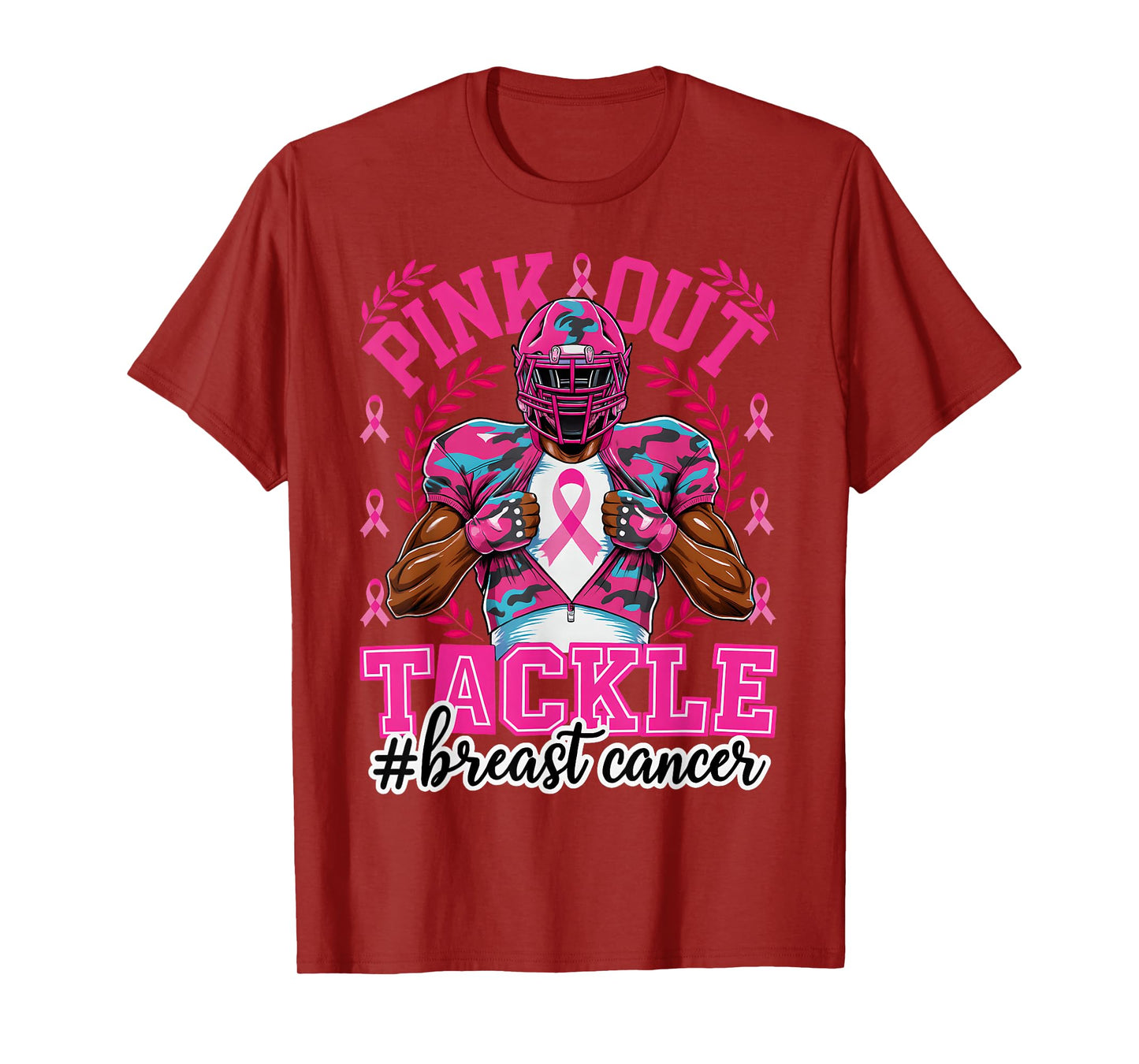 HUGvyn Breast Cancer: Pink Out Tackle Football Pink Ribbon T-Shirt