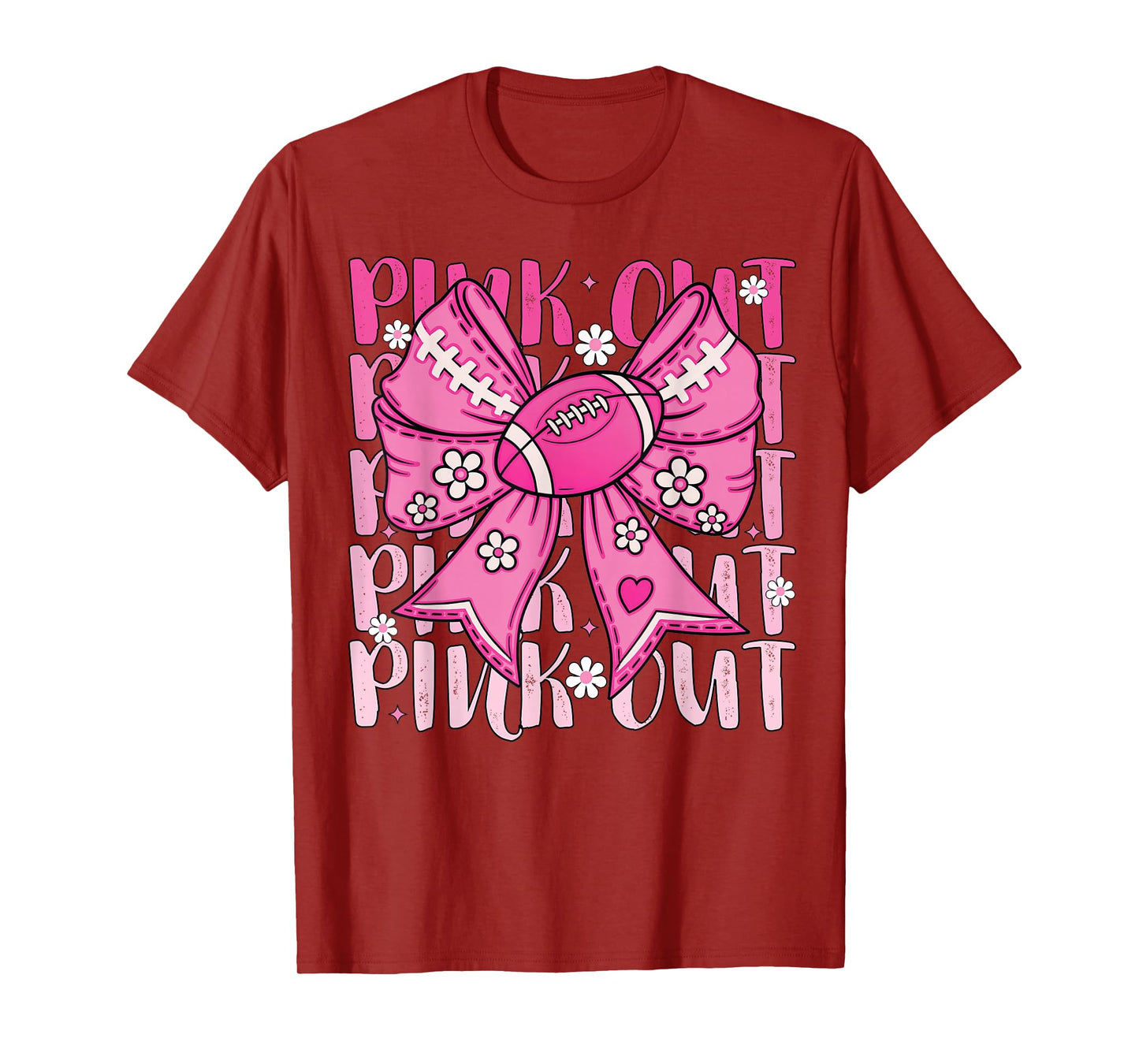 Pink Out Breast Cancer Football Coquette Bow Mom Girls Women T-Shirt