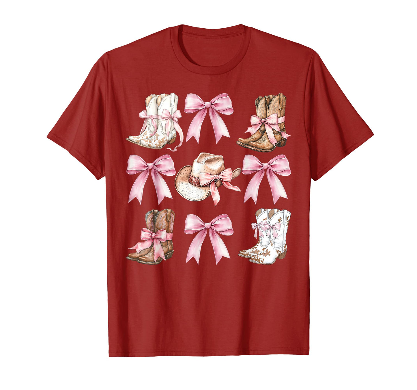 Coquette Cowgirl Boots With Pink Bows Aesthetic Y2K Womens T-Shirt