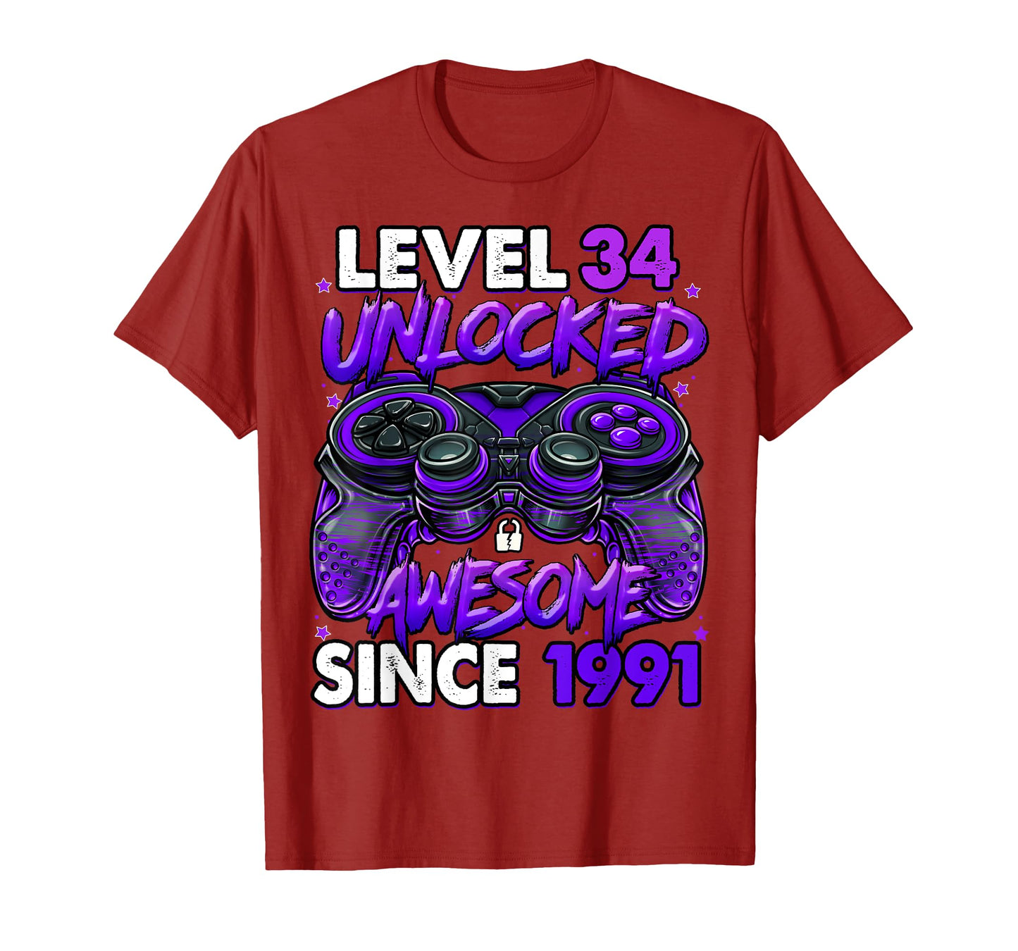 Level 34 Unlocked Awesome Since 1991 34th Birthday Gaming T-Shirt
