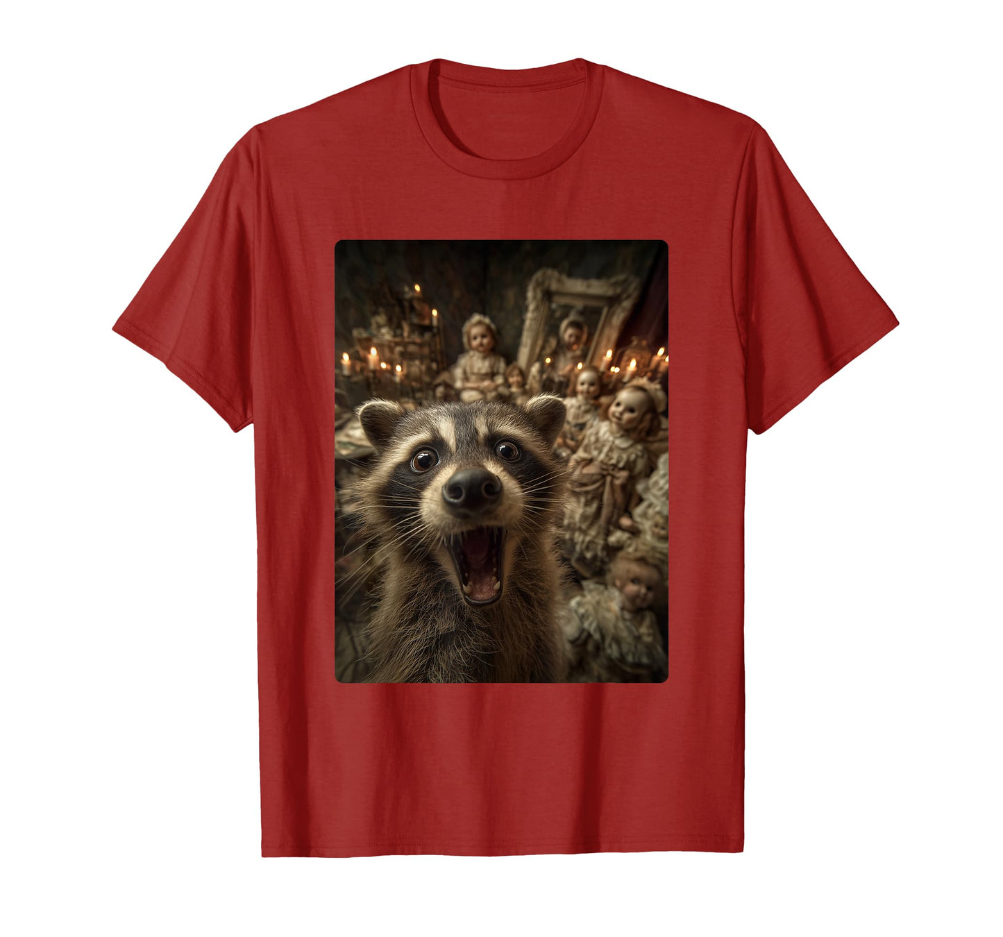 Funny Raccoon Selfie Creepy Dolls Spooky Halloween Animal T-Shirt