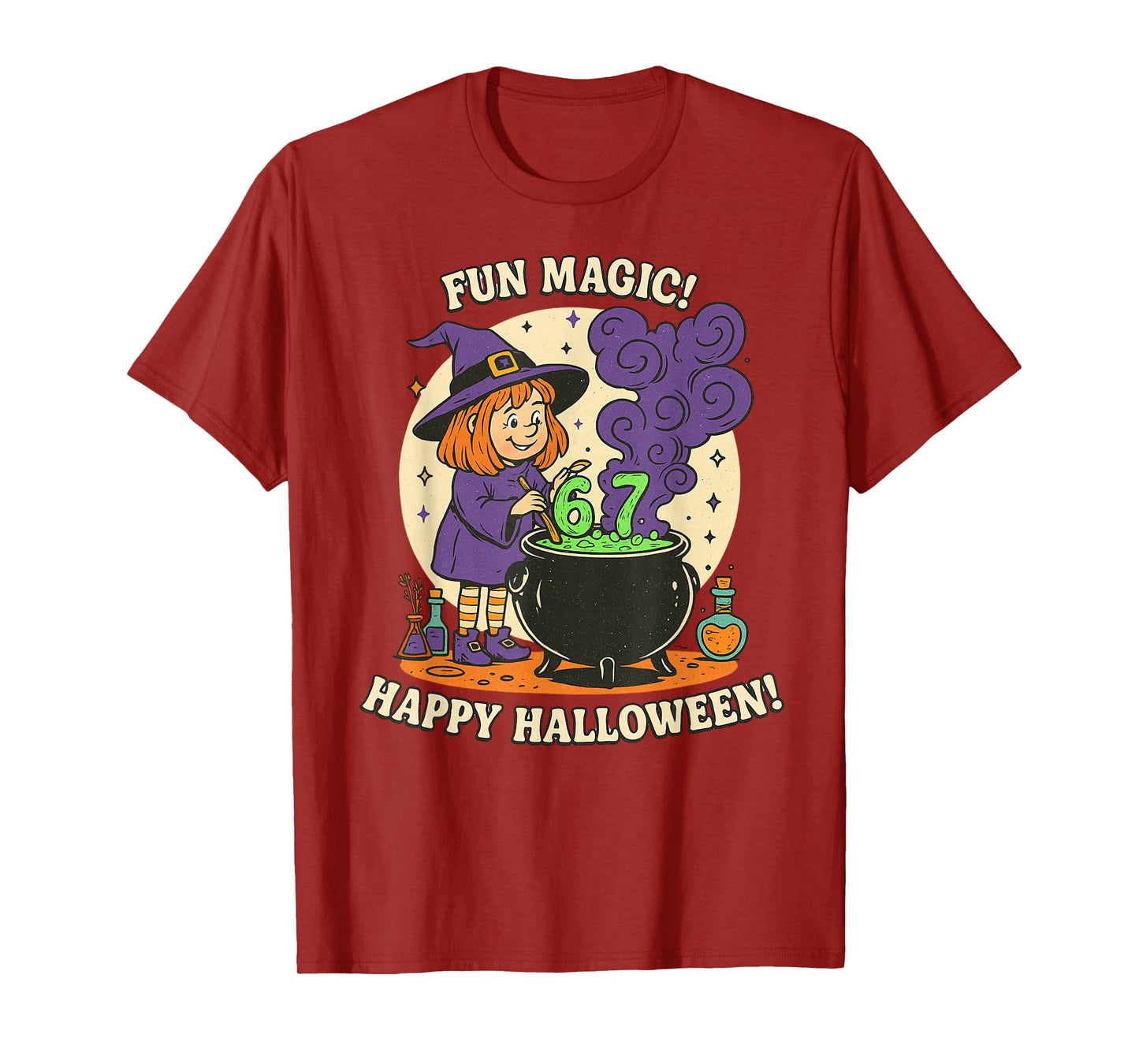 Funny 6 7 Halloween Costume Witch Cute Retro Fun Magic Meme T-Shirt