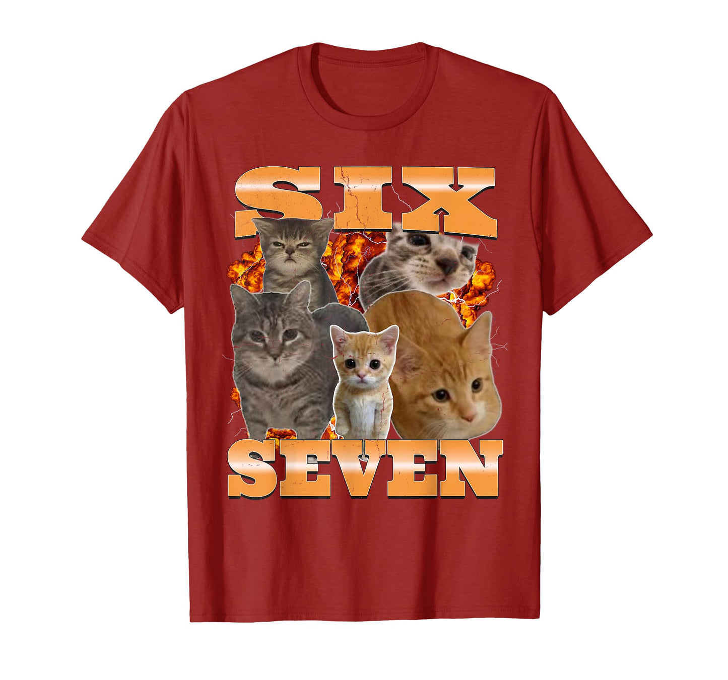 Six Seven Cat Meme Funny Bootleg Graphic T-Shirt