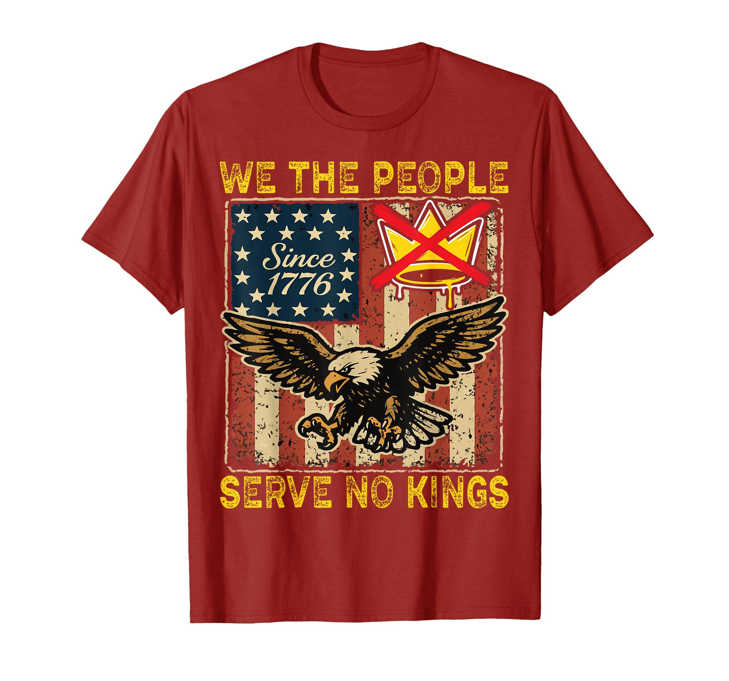 Vintage Serve No Kings Patriotic Freedom Anti Tyranny Quote T-Shirt