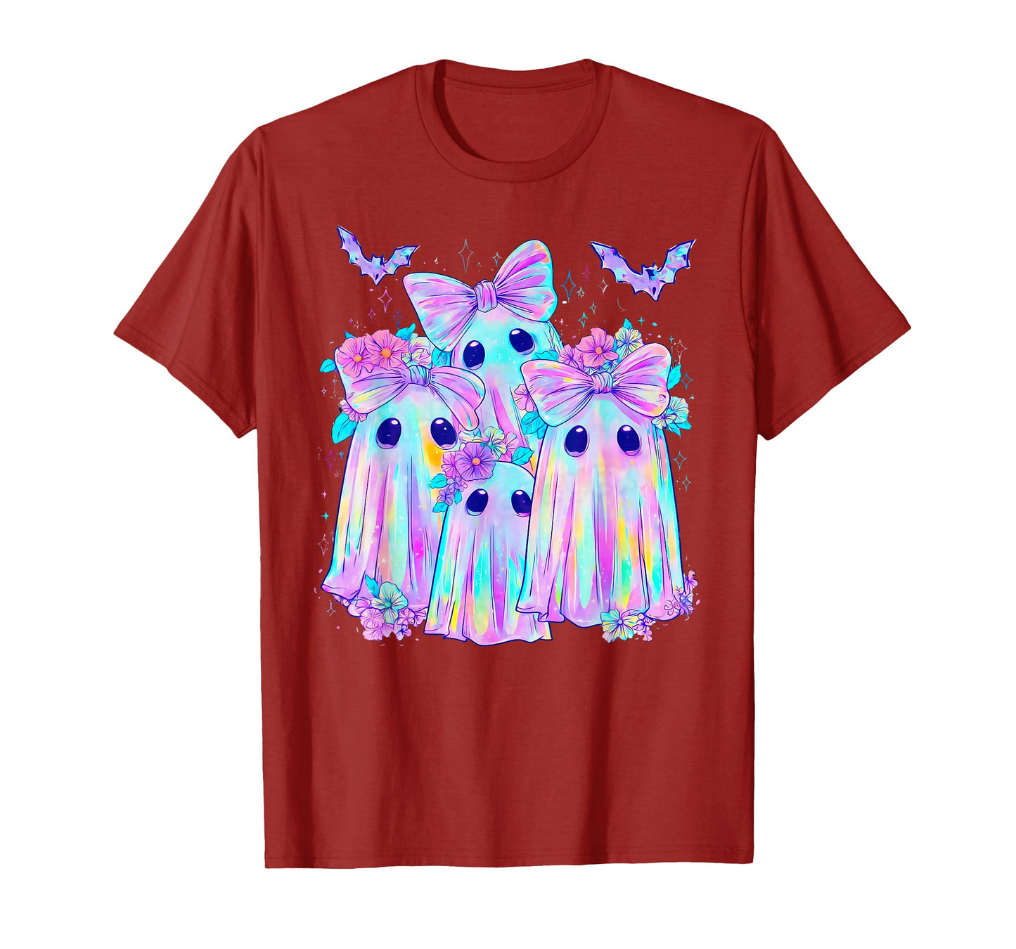 Pastel Galaxy Ghost Halloween Girl Kids Ghost Coquette Bow T-Shirt