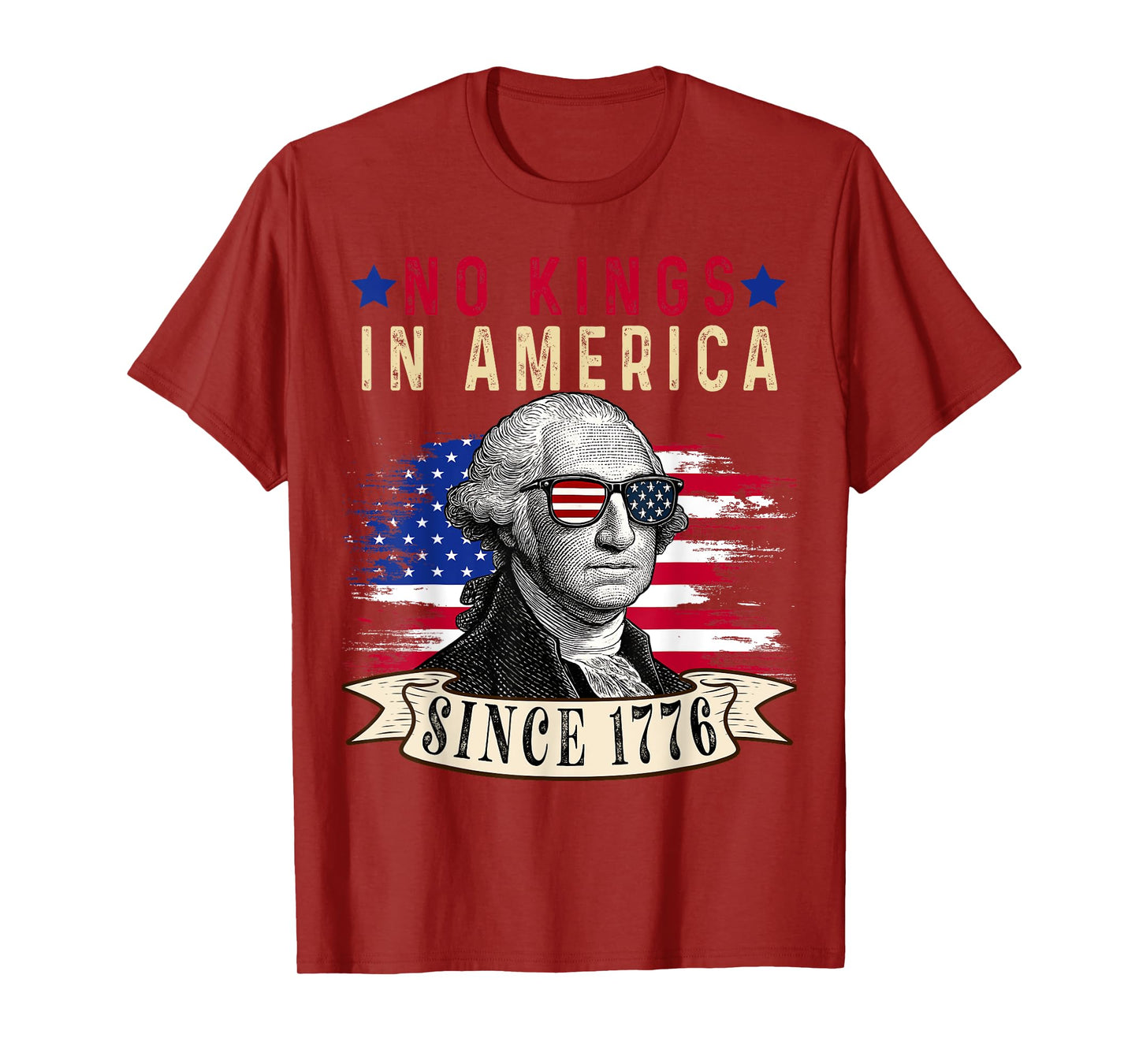 No Kings in America Since 1776 Distressed USA Flag Vintage T-Shirt