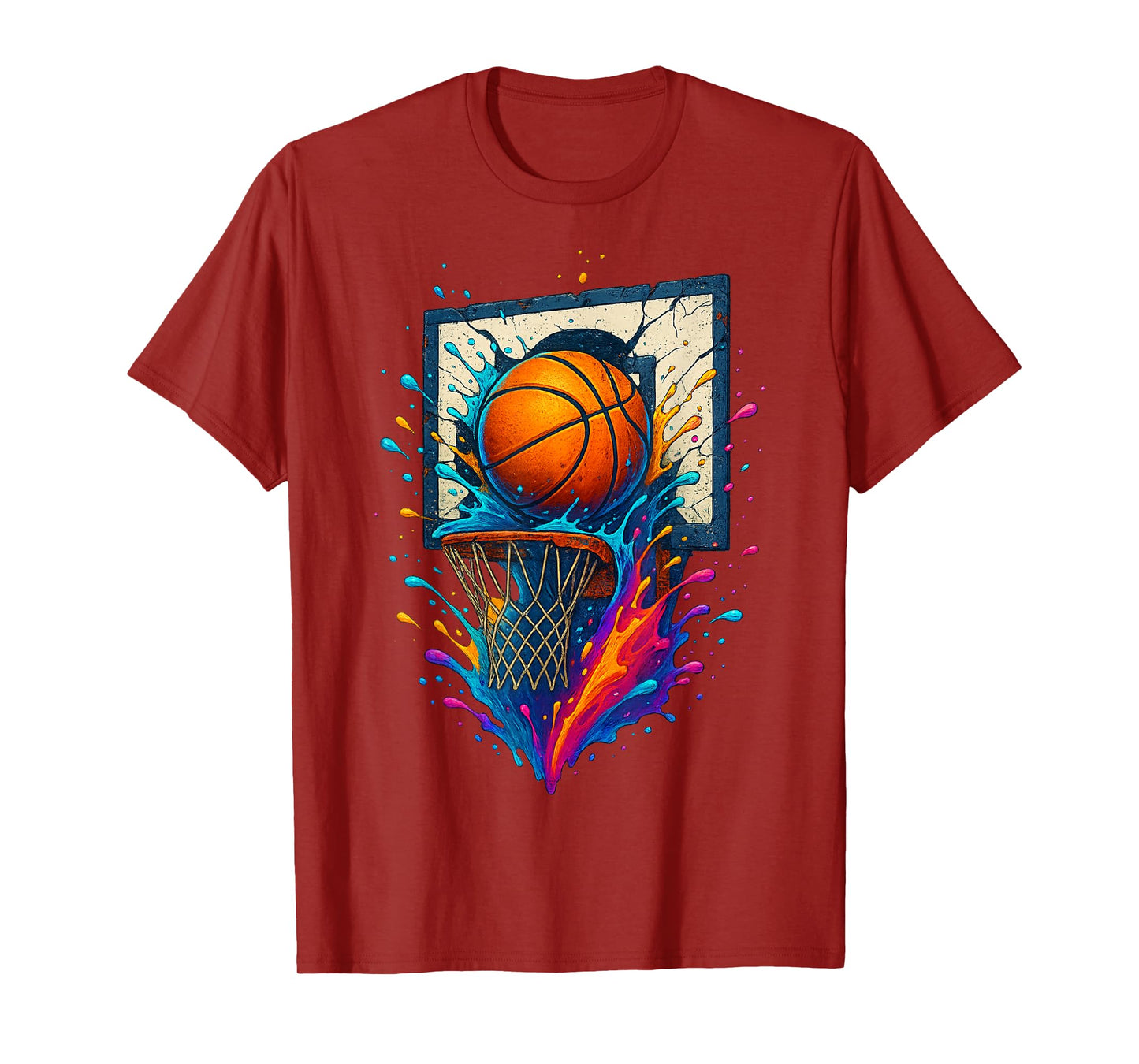 Colorful Basketball Slam Dunk Splash Hoop Backboard T-Shirt