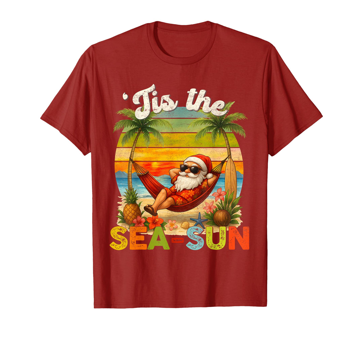 Tis The Sea-Sun Funny Christmas In July Hawaii Santa Beach T-Shirt