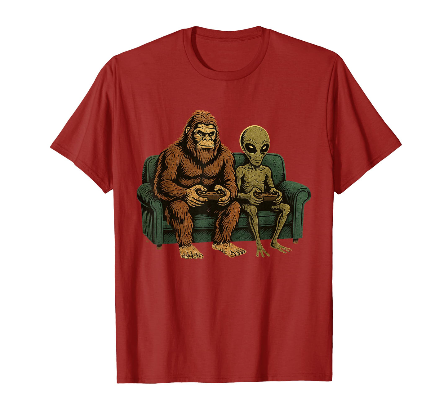 Bigfoot Alien Video Games Shirt Men Boys Gaming Sasquatch T-Shirt