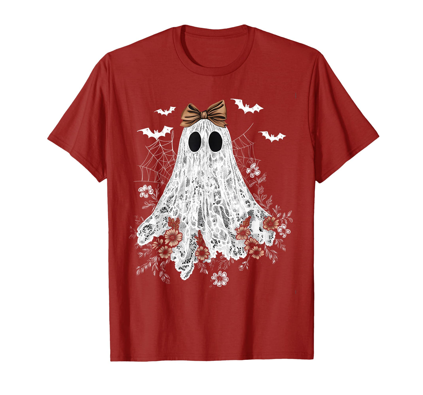 Cute Floral Lace Ghost Boujee Coquette Bow Spooky Halloween T-Shirt