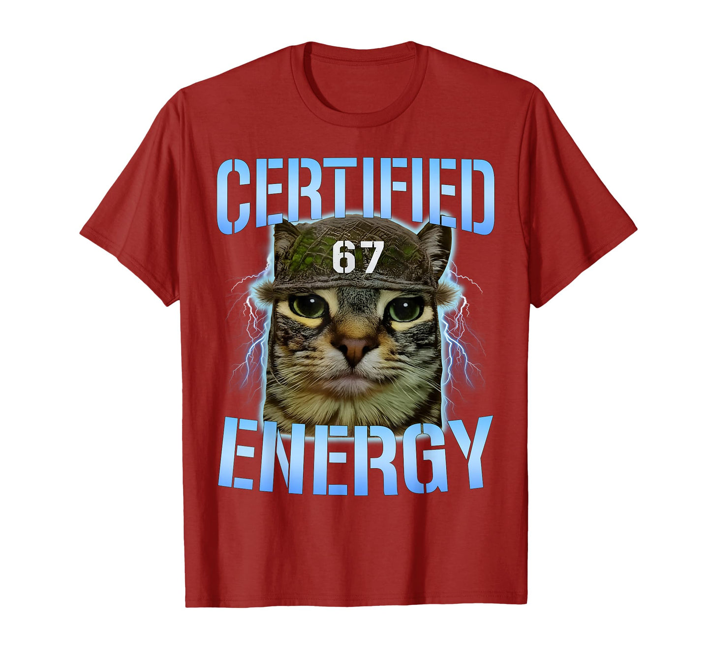 Funny Six Seven 67 Meme Certified Energy Cursed Cat Power T-Shirt