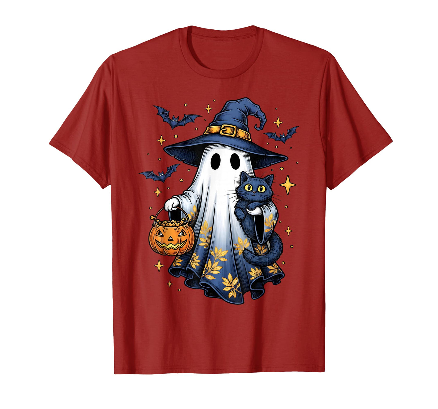 Halloween Ghost Witch Holding Black Cat Funny Halloween T-Shirt