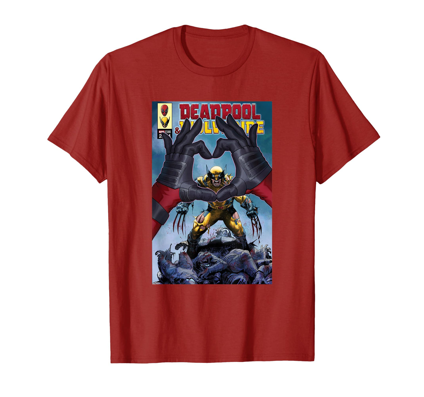 Marvel Studios Deadpool & Wolverine Comic Cover Hand Heart T-Shirt