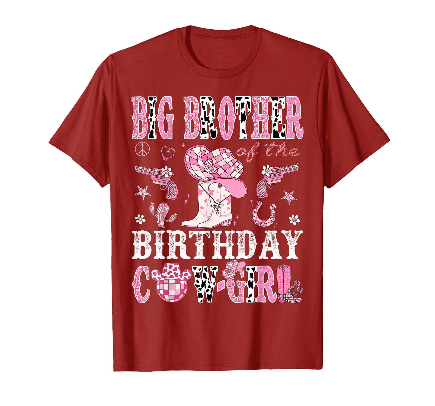 Big Brother Of The Birthday Cow-Girl Pink Disco Western T-Shirt